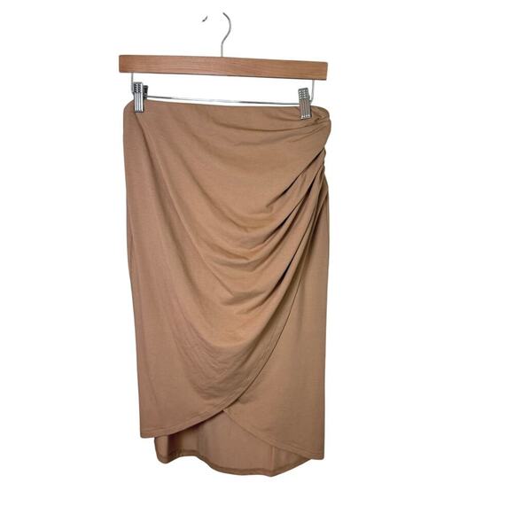 New OPEN EDIT Ruched Tulip Hem Skirt in Tan Cartouche Women’s Sz M - Picture 2 of 10